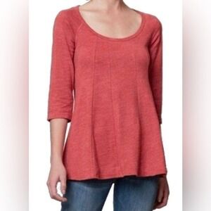 Deletta by Anthropologie Red 3/4 Sleeve Scoop Neck Cotton Top Women's‎ Medium